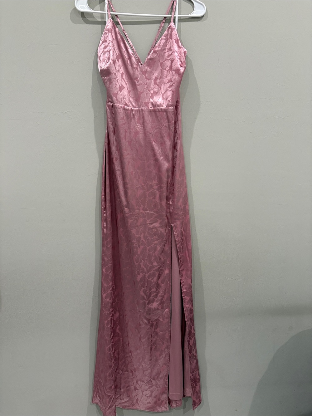 Lulu's Dusty Rose Satin Floral Jacquard Slip Dress with Side Slit